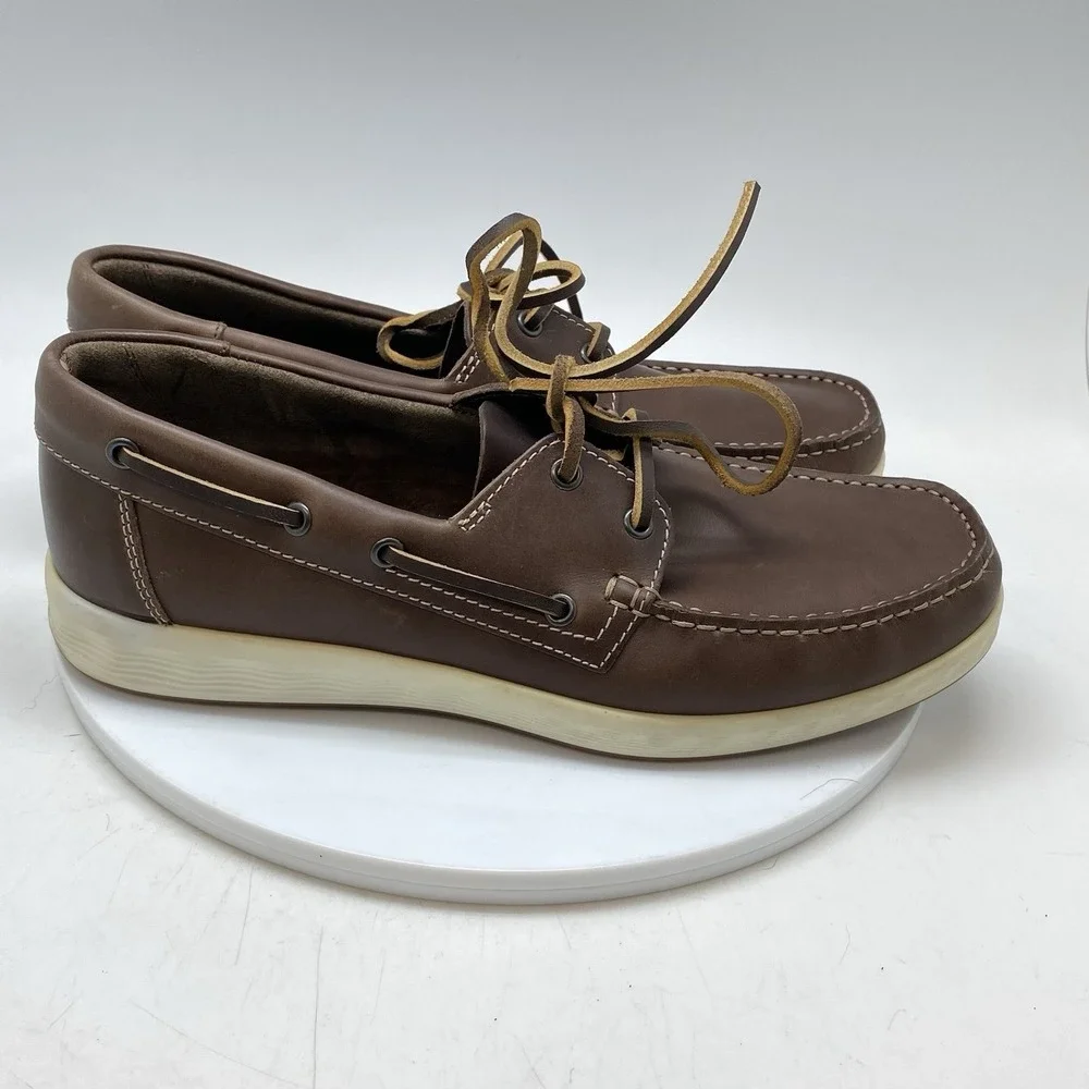 ECCO S-Lite Moc Boat Shoes Mens US 9.5 EU 43 Brown Leather Deck Loafers Lace Up